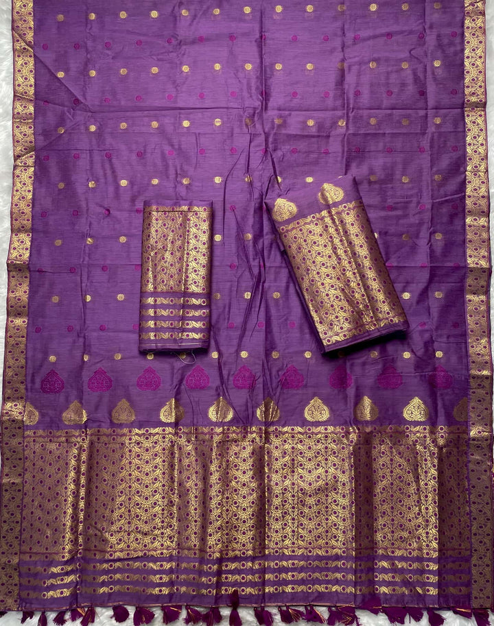 Ready-To-Wear Gold Jari & Dhaga AC Cotton* Mekhela Sador