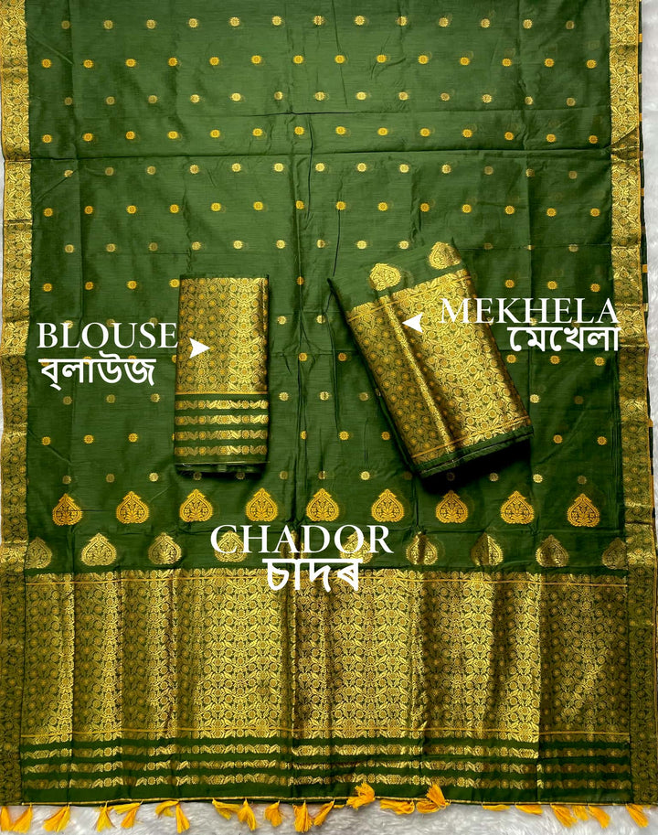 Ready-To-Wear Gold Jari & Dhaga AC Cotton* Mekhela Sador