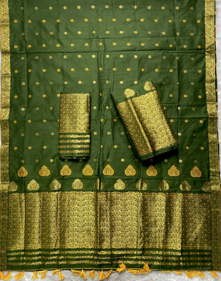 Ready-To-Wear Gold Jari & Dhaga AC Cotton* Mekhela Sador