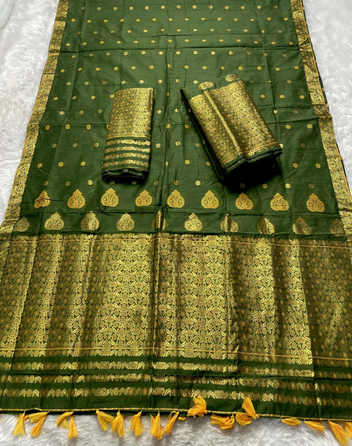 Ready-To-Wear Gold Jari & Dhaga AC Cotton* Mekhela Sador