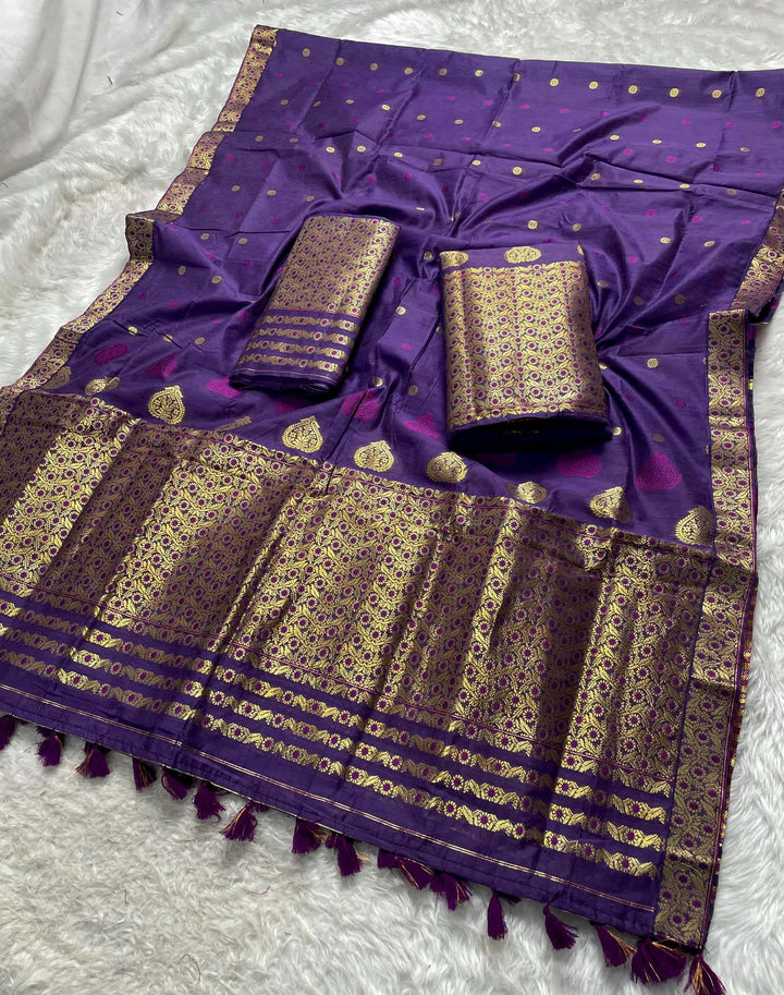 Ready-To-Wear Gold Jari & Dhaga AC Cotton* Mekhela Sador