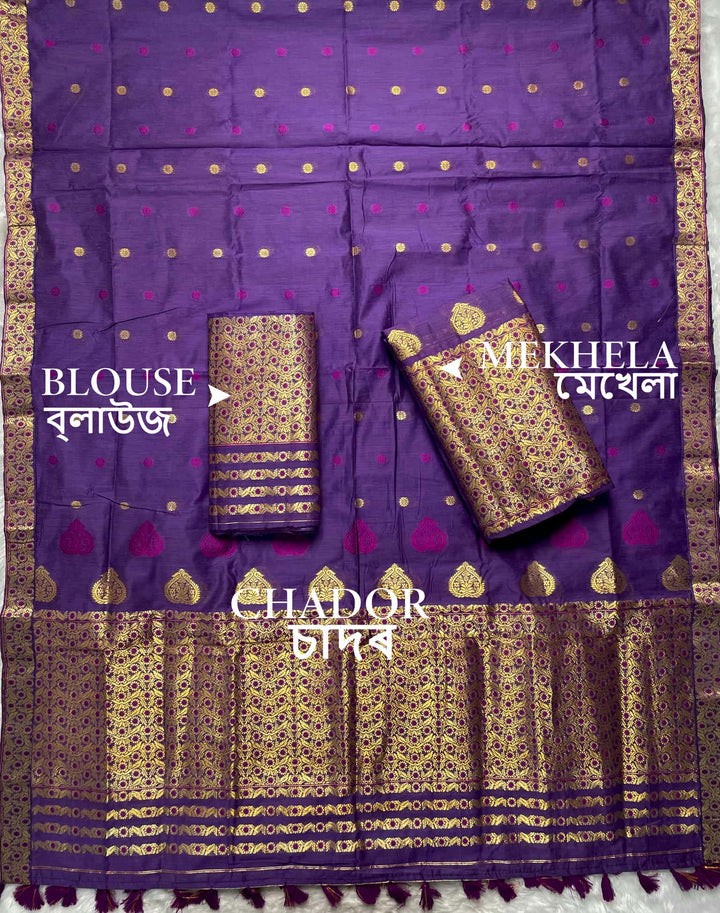 Ready-To-Wear Gold Jari & Dhaga AC Cotton* Mekhela Sador
