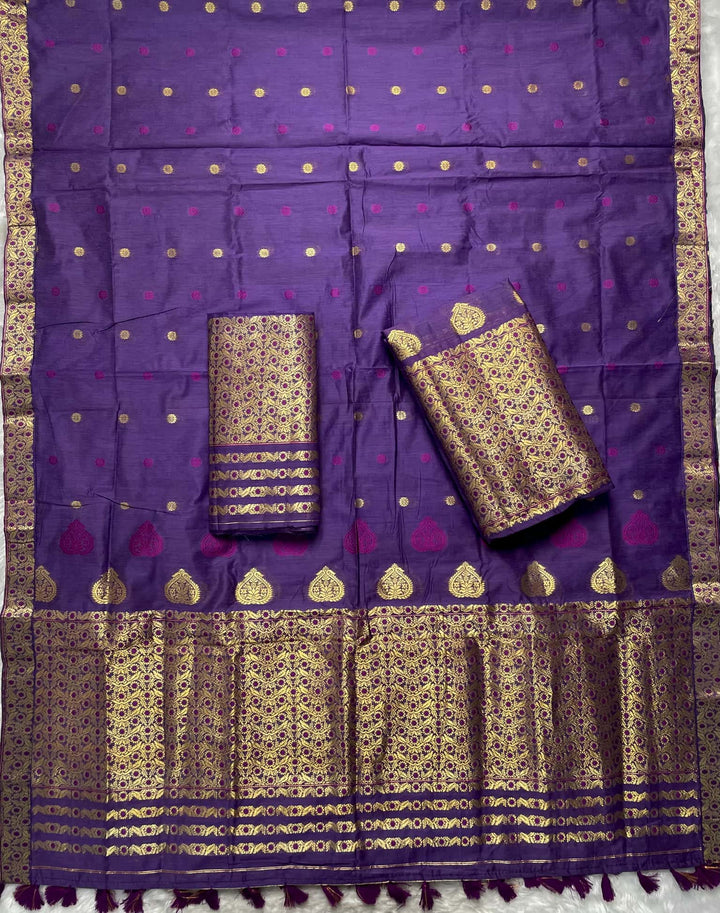 Ready-To-Wear Gold Jari & Dhaga AC Cotton* Mekhela Sador