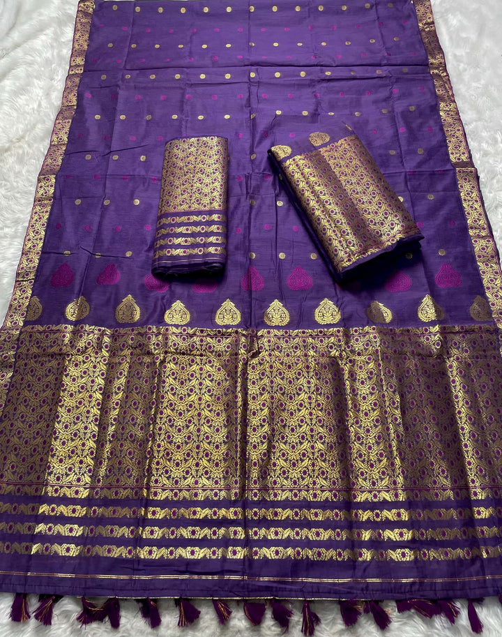 Ready-To-Wear Gold Jari & Dhaga AC Cotton* Mekhela Sador