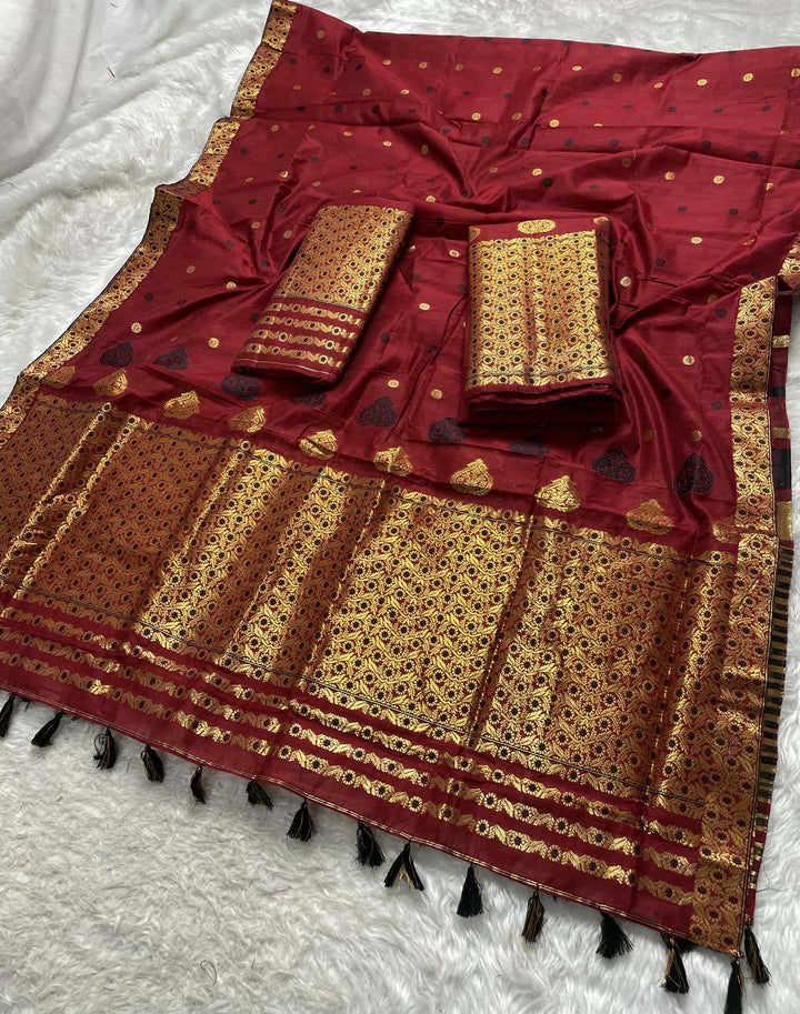 Ready-To-Wear Gold Jari & Dhaga AC Cotton* Mekhela Sador