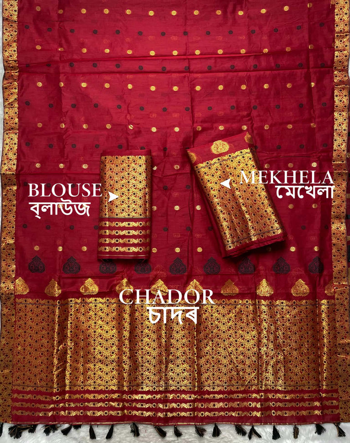 Ready-To-Wear Gold Jari & Dhaga AC Cotton* Mekhela Sador