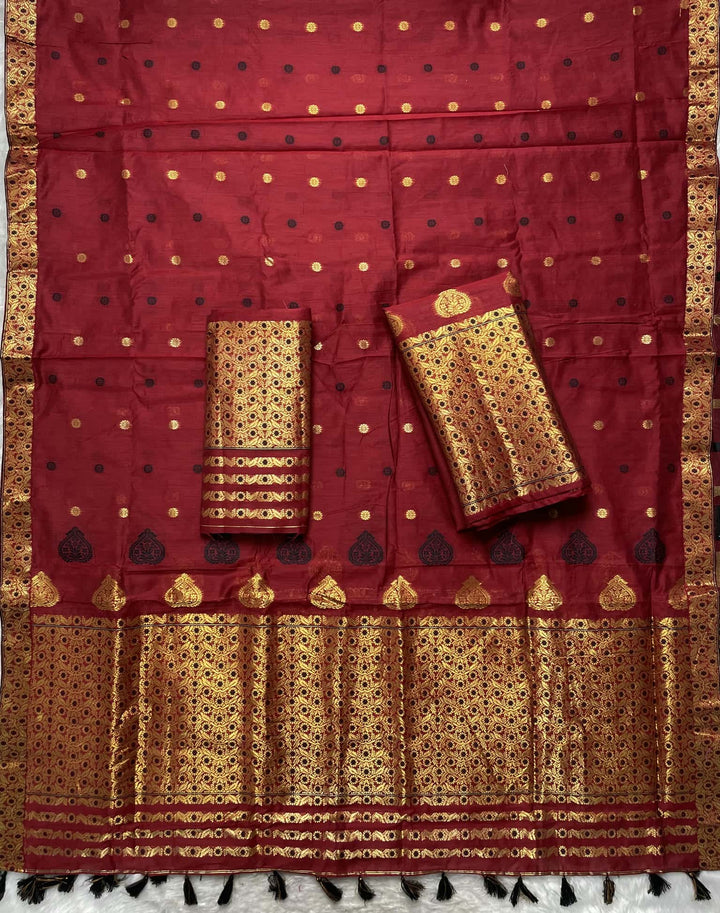Ready-To-Wear Gold Jari & Dhaga AC Cotton* Mekhela Sador
