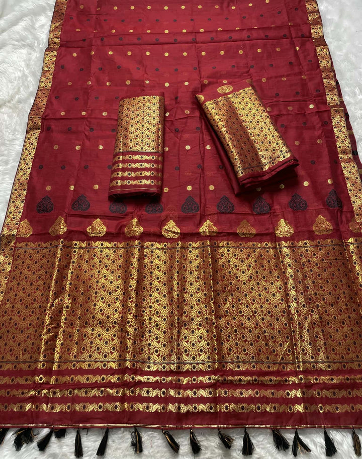 Ready-To-Wear Gold Jari & Dhaga AC Cotton* Mekhela Sador