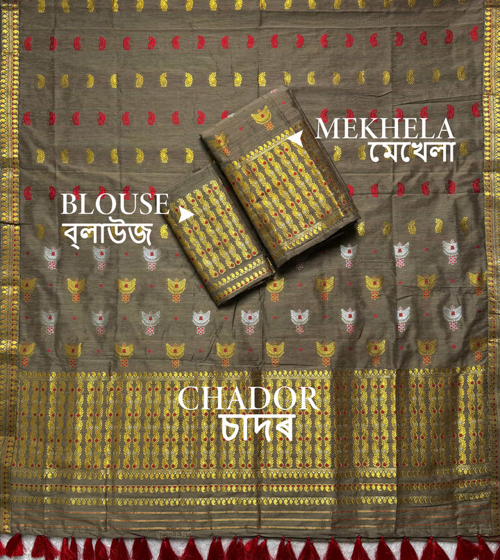 Ready-To-Wear Silver Silver Super Cotton* Mekhela Sador