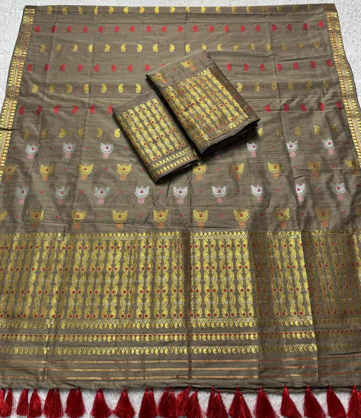 Ready-To-Wear Silver Silver Super Cotton* Mekhela Sador