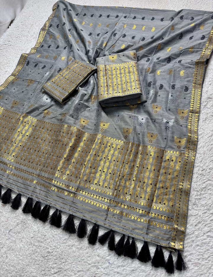 Ready-To-Wear Silver Silver Super Cotton* Mekhela Sador