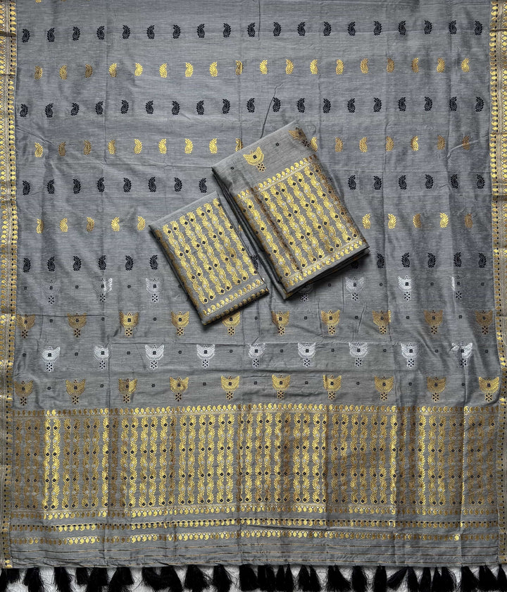 Ready-To-Wear Silver Silver Super Cotton* Mekhela Sador