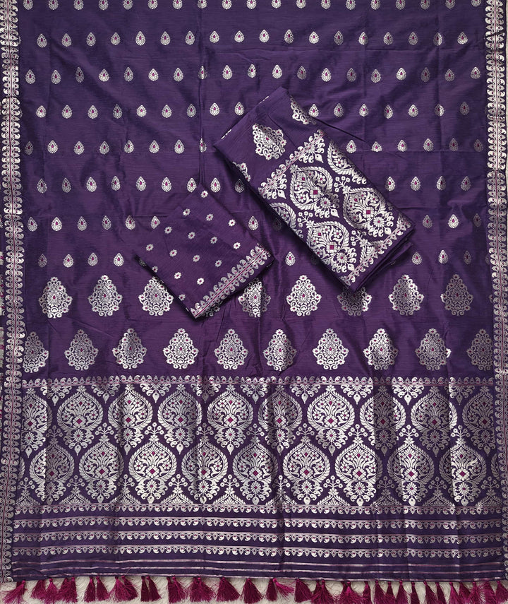 Ready-To-Wear Silver Jari Super Cotton* Mekhela Sador