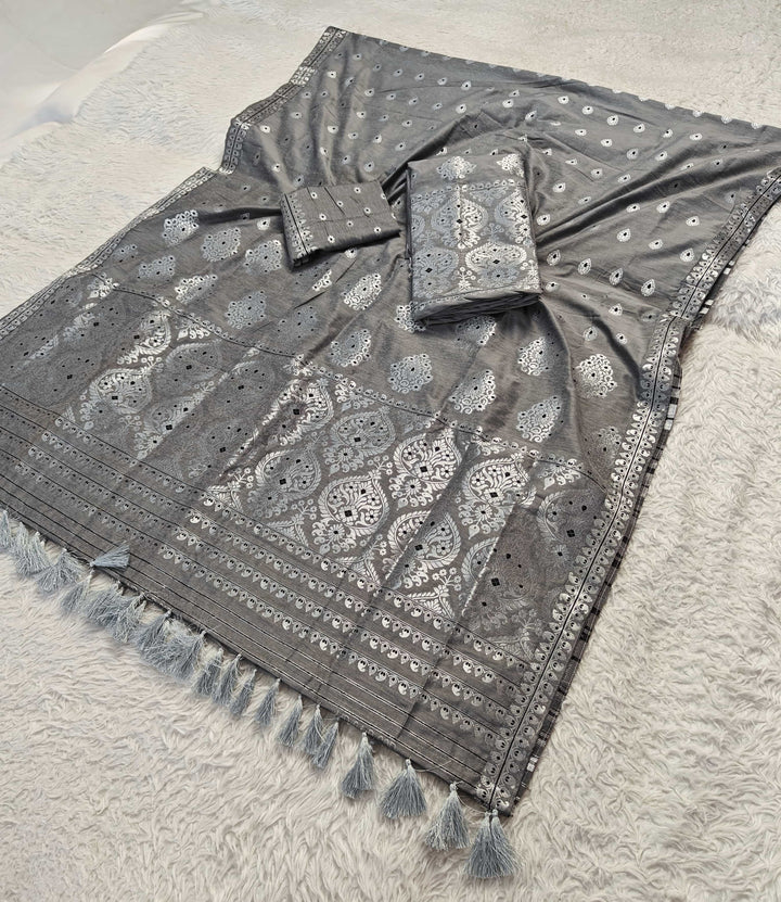 Ready-To-Wear Silver Jari Super Cotton* Mekhela Sador