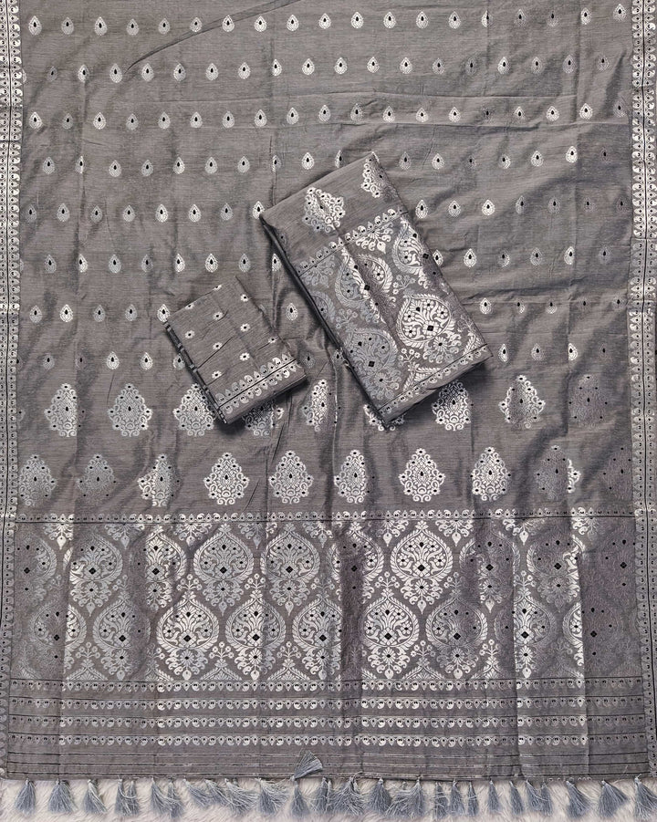 Ready-To-Wear Silver Jari Super Cotton* Mekhela Sador