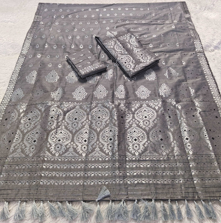 Ready-To-Wear Silver Jari Super Cotton* Mekhela Sador