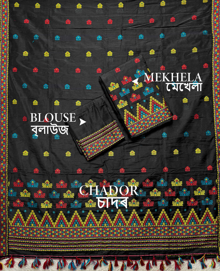 Ready-To-Wear Multi-Dhaga Work Super Cotton* Mekhela Sador