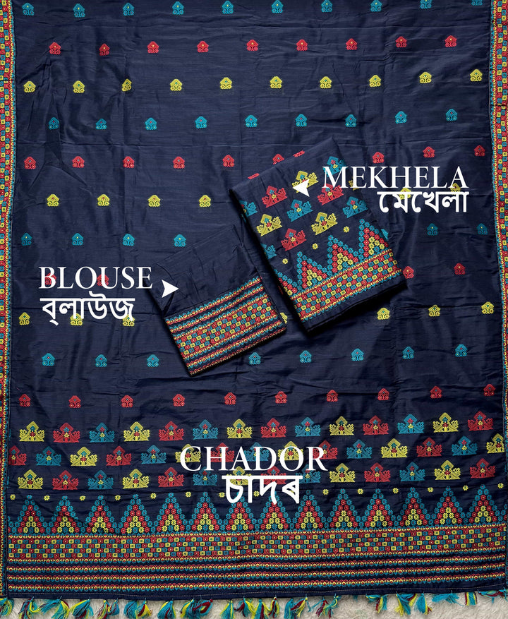 Ready-To-Wear Multi-Dhaga Work Super Cotton* Mekhela Sador