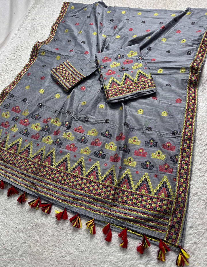 Ready-To-Wear Multi-Dhaga Work Super Cotton* Mekhela Sador