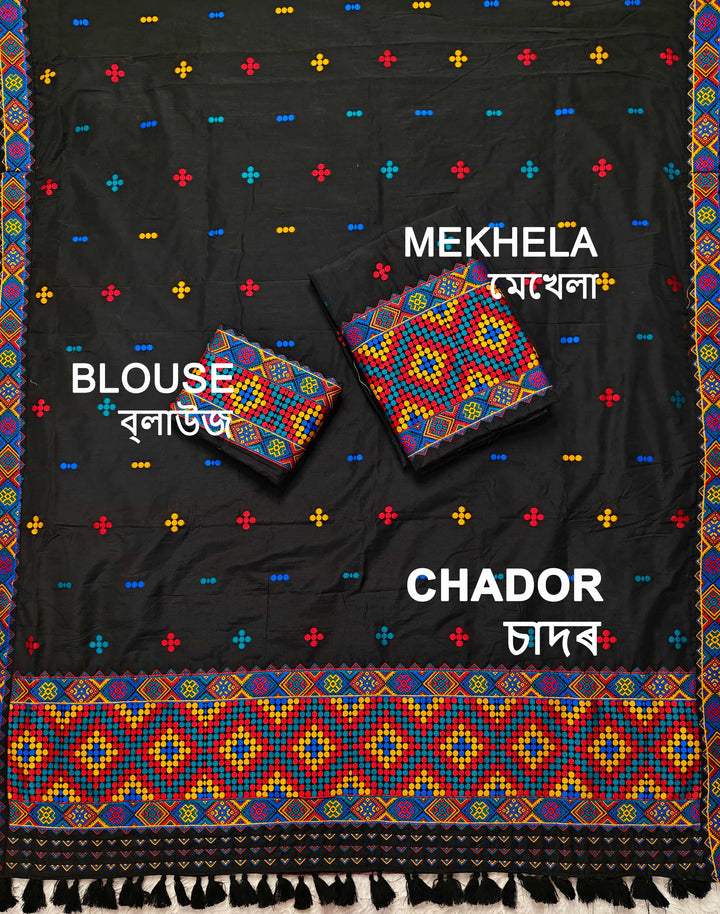 Ready-To-Wear Multi-Dhaga Work Super Cotton* Mekhela Sador