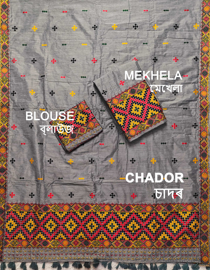 Ready-To-Wear Multi-Dhaga Work Super Cotton* Mekhela Sador