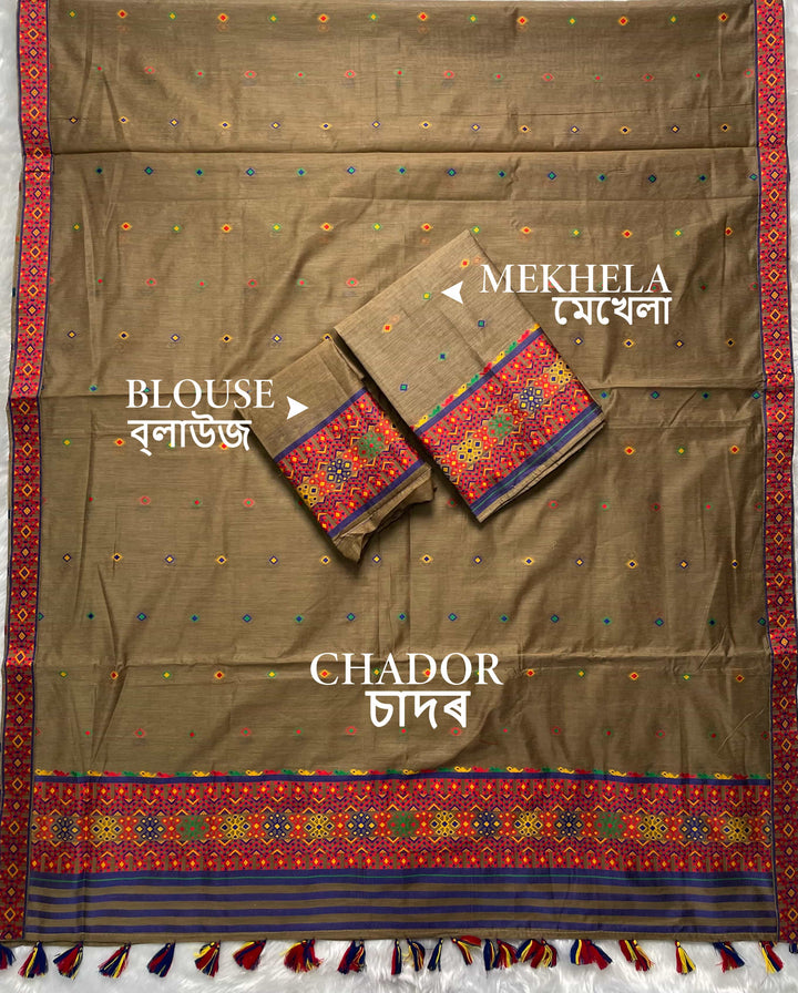 Ready-To-Wear Multi-Dhaga Work AC Cotton* Mekhela Sador