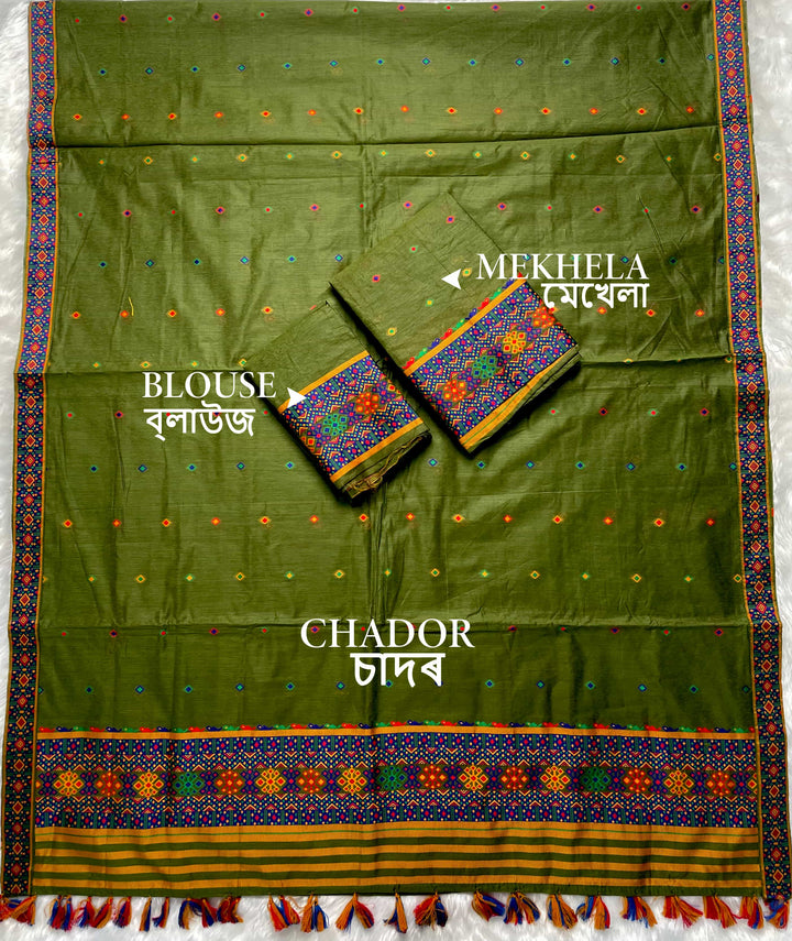 Ready-To-Wear Multi-Dhaga Work AC Cotton* Mekhela Sador