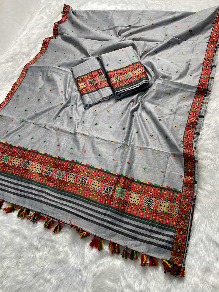 Ready-To-Wear Multi-Dhaga Work AC Cotton* Mekhela Sador