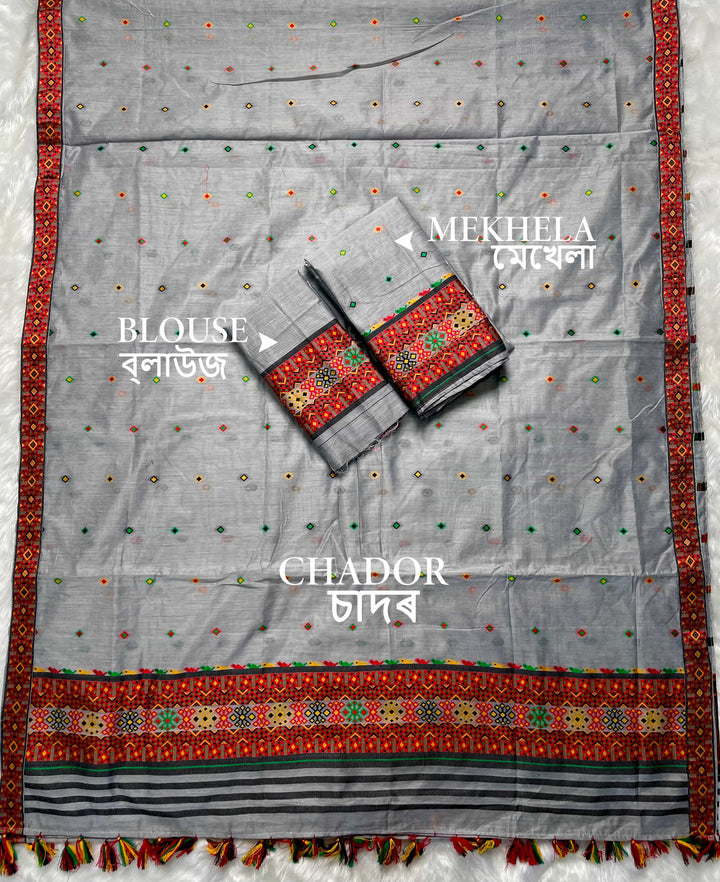 Ready-To-Wear Multi-Dhaga Work AC Cotton* Mekhela Sador