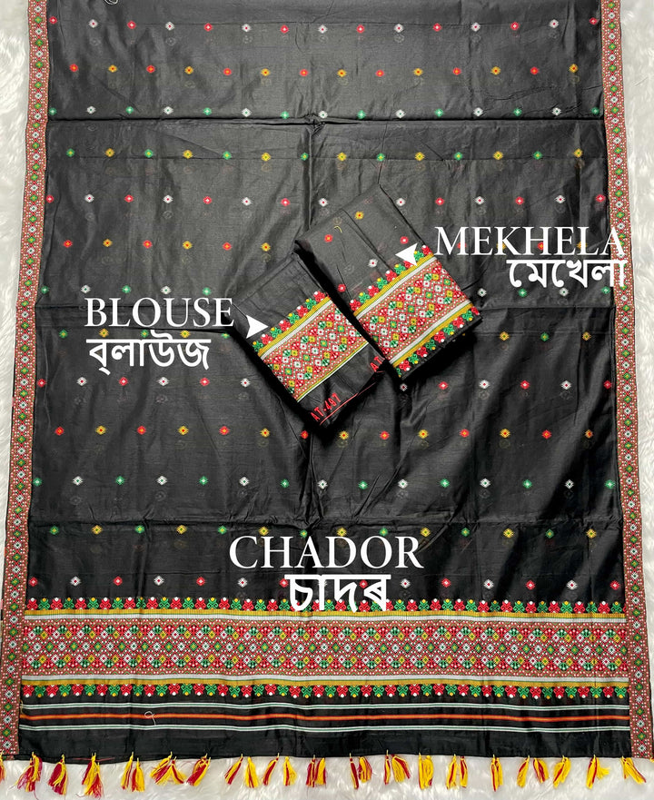 Ready-To-Wear Multi-Dhaga Work AC Cotton* Mekhela Sador