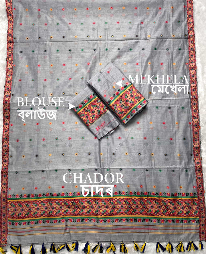Ready-To-Wear Multi-Dhaga Work AC Cotton* Mekhela Sador