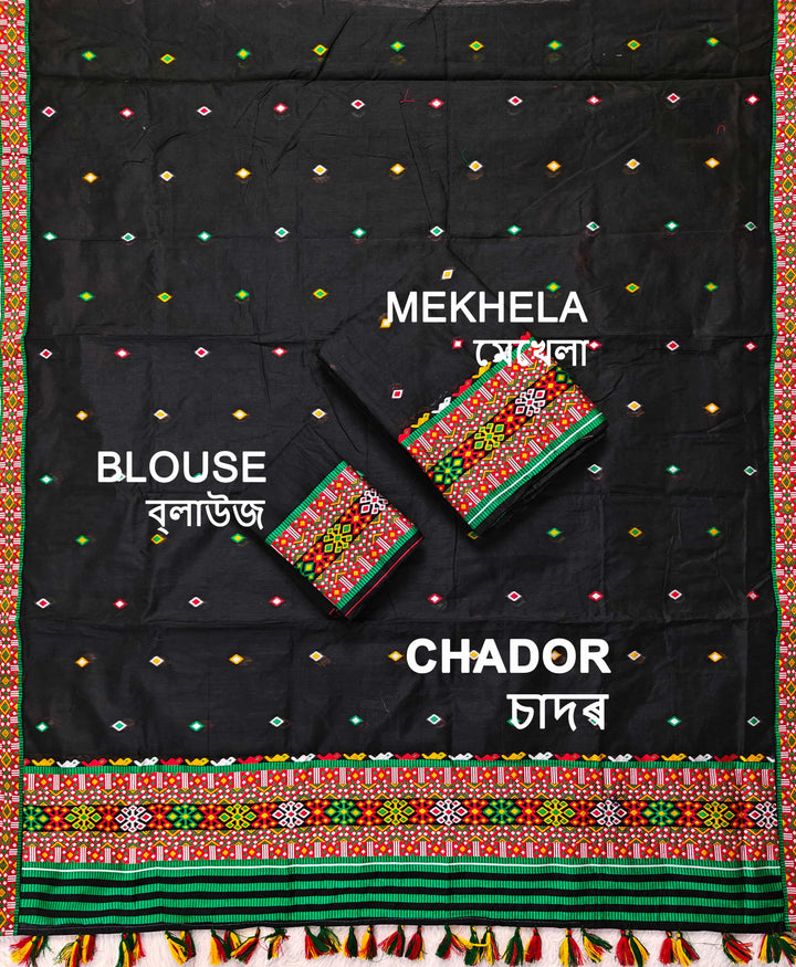 Ready-To-Wear Multi-Dhaga Work AC Cotton* Mekhela Sador