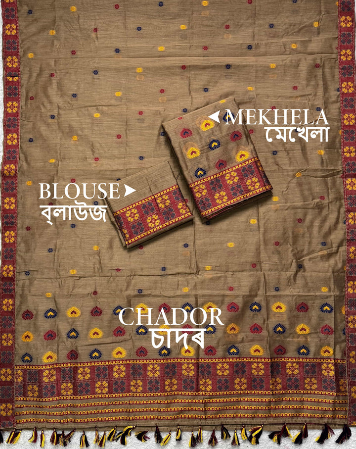 Ready-To-Wear Multi-Dhaga Work AC Cotton* Mekhela Sador