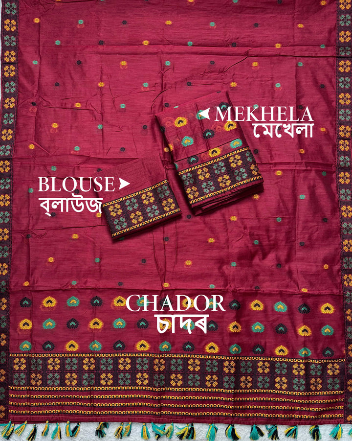Ready-To-Wear Multi-Dhaga Work AC Cotton* Mekhela Sador