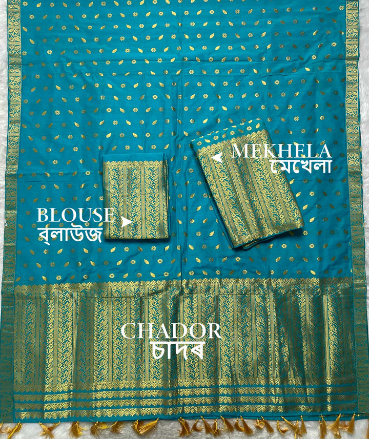 Ready-To-Wear Gold Guna Super Cotton* Mekhela Sador