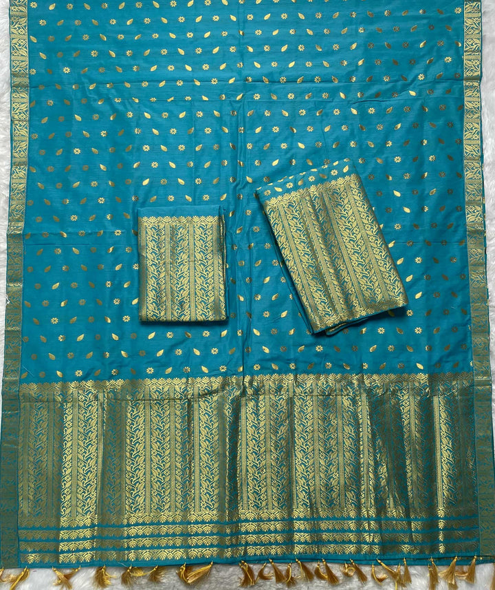 Ready-To-Wear Gold Guna Super Cotton* Mekhela Sador