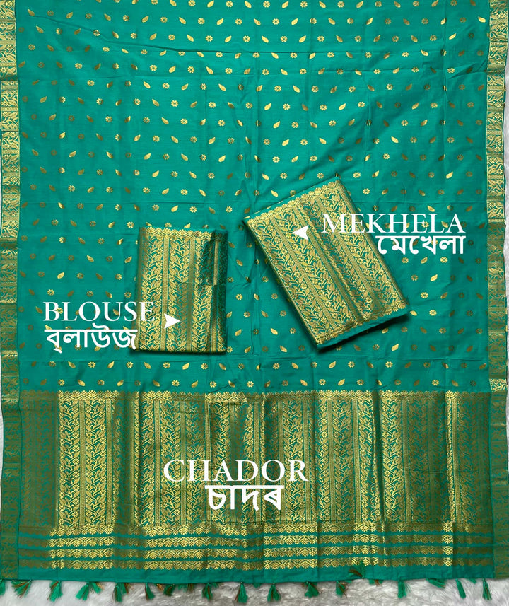 Ready-To-Wear Gold Guna Super Cotton* Mekhela Sador