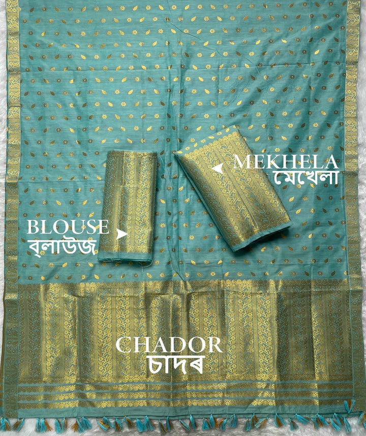 Ready-To-Wear Gold Guna Super Cotton* Mekhela Sador