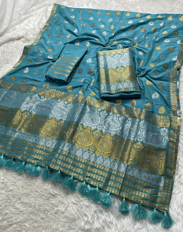 Ready-To-Wear Silver-Gold Jari Super Cotton* Mekhela Sador