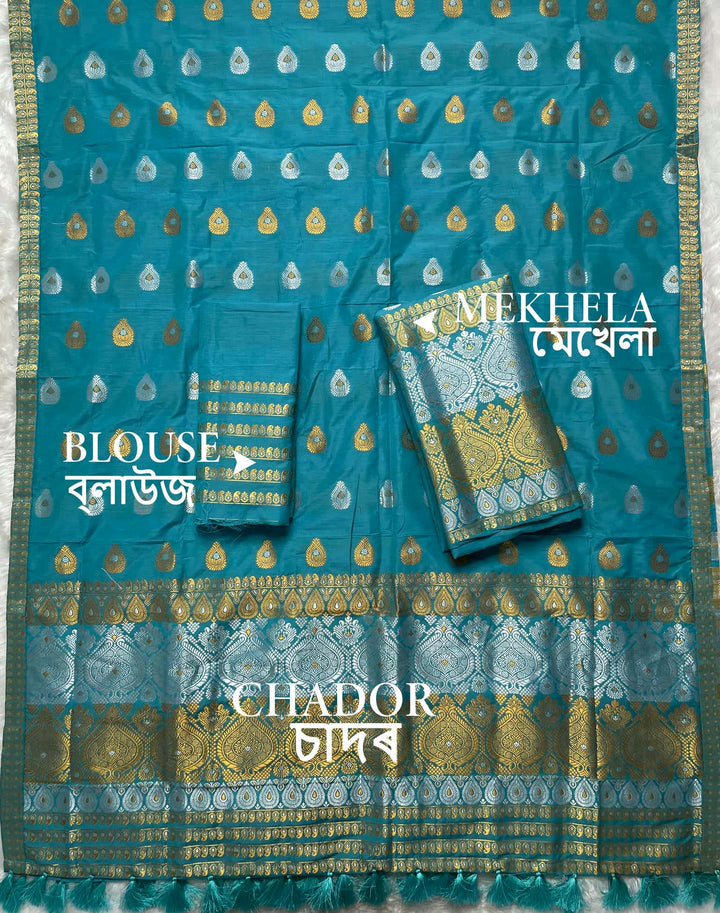 Ready-To-Wear Silver-Gold Jari Super Cotton* Mekhela Sador