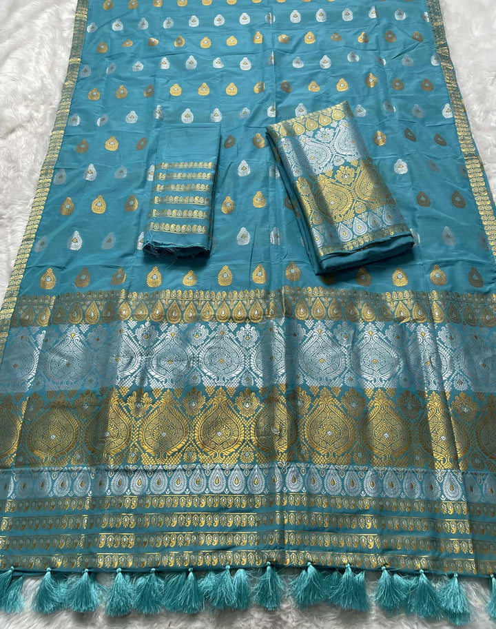 Ready-To-Wear Silver-Gold Jari Super Cotton* Mekhela Sador