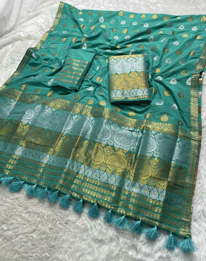 Ready-To-Wear Silver-Gold Jari Super Cotton* Mekhela Sador