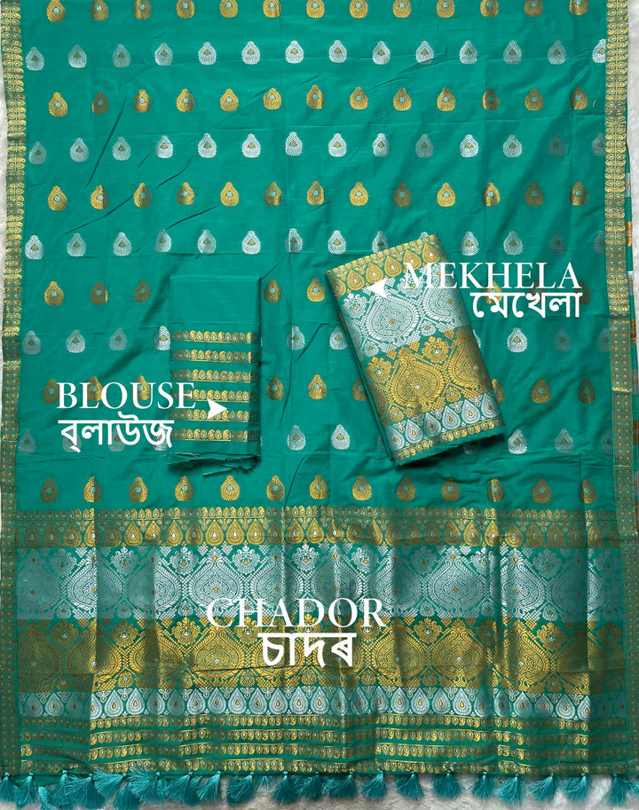 Ready-To-Wear Silver-Gold Jari Super Cotton* Mekhela Sador
