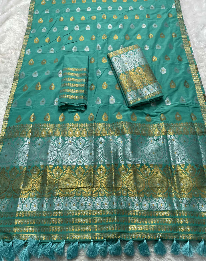 Ready-To-Wear Silver-Gold Jari Super Cotton* Mekhela Sador