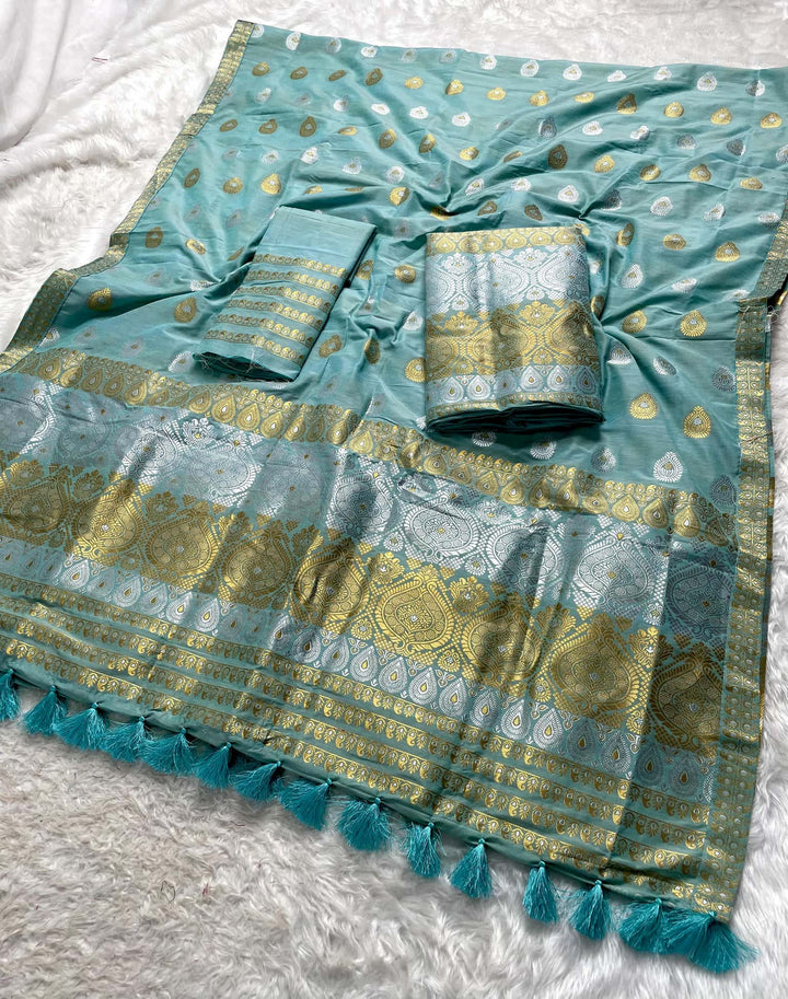 Ready-To-Wear Silver-Gold Jari Super Cotton* Mekhela Sador
