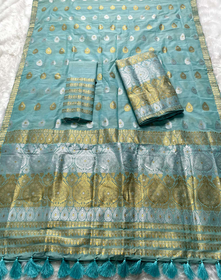 Ready-To-Wear Silver-Gold Jari Super Cotton* Mekhela Sador