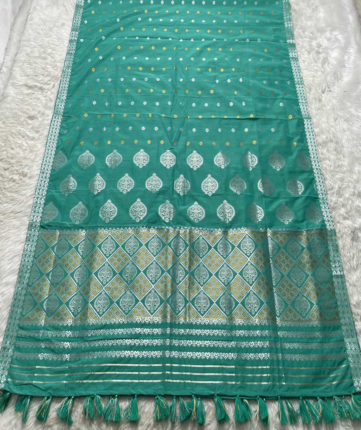 Ready-To-Wear Silver-Gold Guna Super Cotton* Mekhela Sador