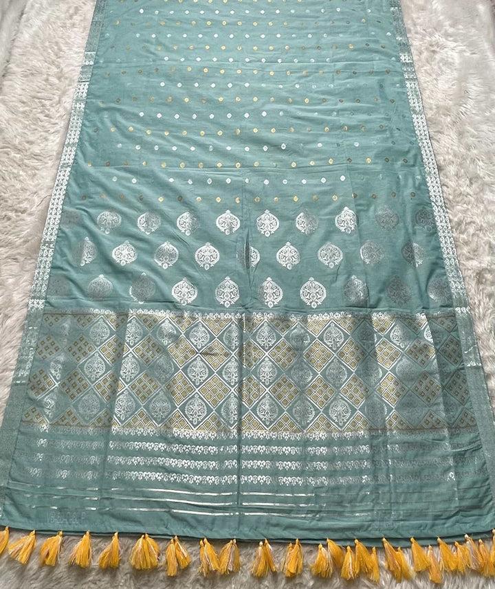 Ready-To-Wear Silver-Gold Guna Super Cotton* Mekhela Sador