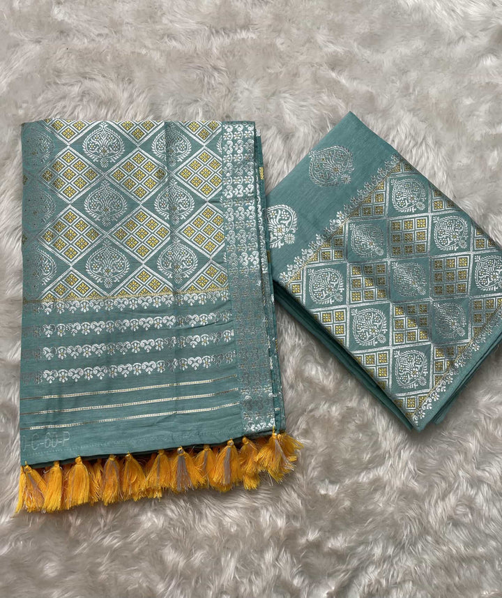 Ready-To-Wear Silver-Gold Guna Super Cotton* Mekhela Sador