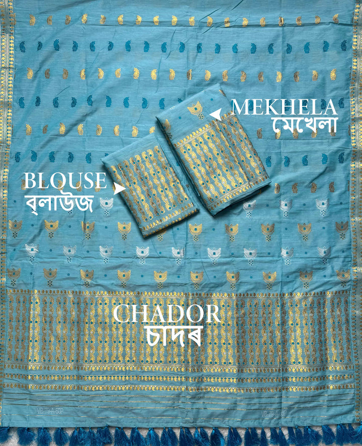 Ready-To-Wear Silver Silver Super Cotton* Mekhela Sador